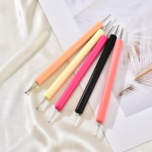 5Pcs Set UV Gel Painting Nail Art Dotting Pen Acrylic Handle Rhinestone Wood 2 Way Brush Salon Decoration Manicure Tools Kit