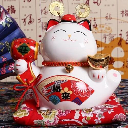 6 inch Ceramic Ornament Lucky Cat Money Box Fortune Cat Piggy Bank Feng Shui Figurine Home Decor Figurine