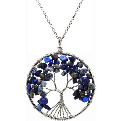 7 Chakra Tree Of Life Pendant Necklace Copper Crystal Natural Stone Necklace Quartz Stones Pendants Women Christmas Gift