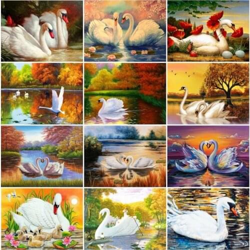 Full Square Drill 5D Diy Diamond Painting Animal Rhinestone Art Diamond Mosaic Swan Embroidery Cross Stitch River Handmade Decor