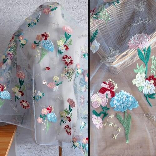 Butterfly flower apricot mesh embroidery tulle lace fabric DIY clothing skirt accessories heavy industry water soluble cloth