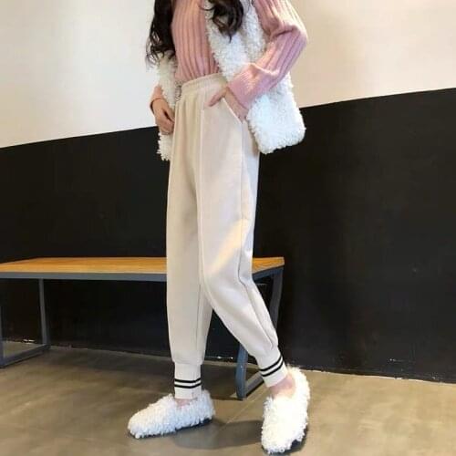 Elastic Waist Thick Harem Pants for Women Workwear Trousers Casual Loose Carrot Sport Pants Full Length Knitted Pants