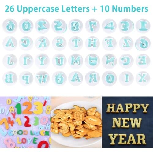 36PCS Plastic Alphabet Letter Number Fondant Cake Biscuit Baking Mould Cookie Cutters and stamps Cake DIY Alphabet Mold