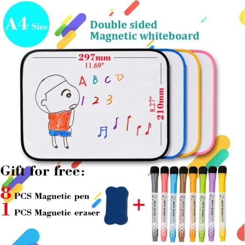 A4 Size Kid Drawing Board Double-sided Writing Magnetic WhiteBoard Dry Erase Board Small Blackboard Bulletin Board Home School