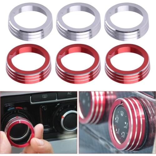 DWCX 3pcs Anodized Aluminum Car Air Conditioning Heater Ring Knob Covers Decoration Circle Red/Silver Fit for VW Golf GTI MK7