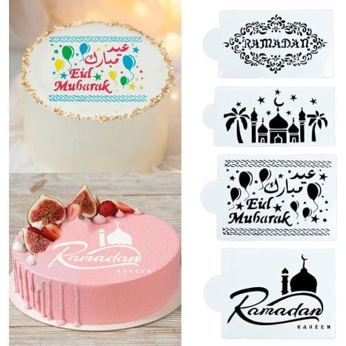 Eid Mubarak Cake Design Stencil Spray Pattern Fondant Mold Cake Decorating Ramadan Fesival Party Supplies Cake Decoration Tool