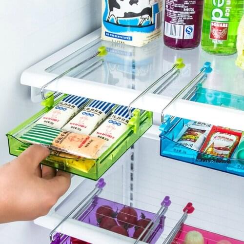 Hot Sale 1pc Kitchen Fridge Sliding Drawer Space Saver Organizer Refrigerator Storage Rack Shelf Holder Drawer