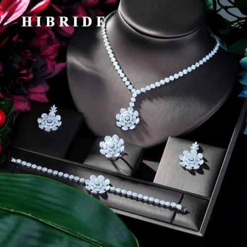 HIBRIDE New Bridal Wedding Jewelry Sets AAA Cubic Zinconia Flower Design 4pcs Big Set Necklace for Women Party Accessories N-110