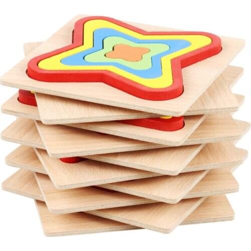Colorful 3d Puzzle Wooden Geometric Shapes Wood Puzzle Puzzles Board Math Game Montessori Educational Toys Games For Children