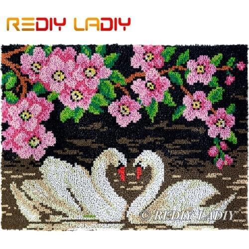 Latch Hook Kits DIY Carpet Rug Two Swans Plush Wall Tapestry Kits Crochet Floor Mat Chunky Yarn Cushion Hobby & Crafts 81*61cm