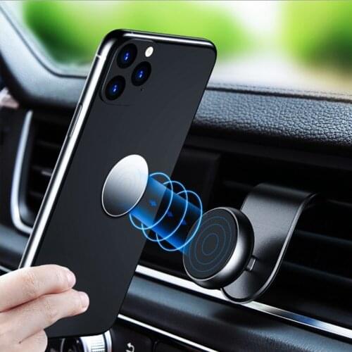 Magnetic Car Phone Holder L Shape Aluminum Alloy Auto Magnet Universal Automobile Air Vent Clip GPS Smartphone Stand Rotatable