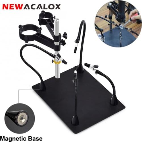 NEWACALOX Magnetic Base Third Helping Hands Soldering Station 4 Flexible Arms with 360 Degree Alligator Clip PCB Welding Tool