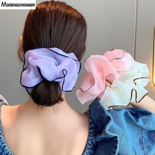 Fashion Net Yarn Hair Scrunchies Ponytail Holder Hairband Hair Rope Tie Stipe for Women Girls Headwear Rope Fabric Accessories