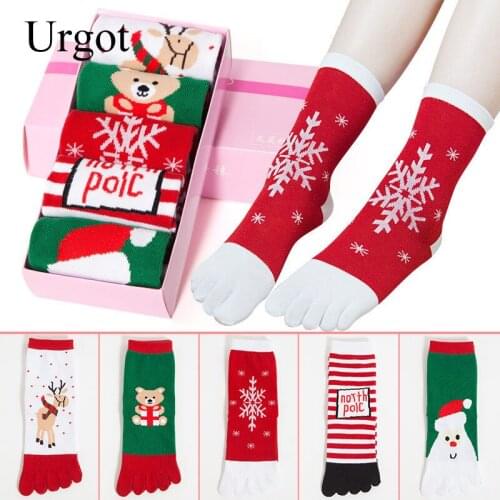 Urgot 5 Pairs/lot Fashion Women Funny Cartoon Printed Toe Socks Cotton Five Fingers Sock Casual Soft Socks Women Christmas Meias