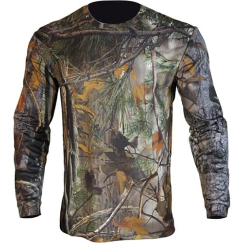 Mens Hunting Long Sleeve Camo T-shirt Antibacterial Deodorant Crewnecks