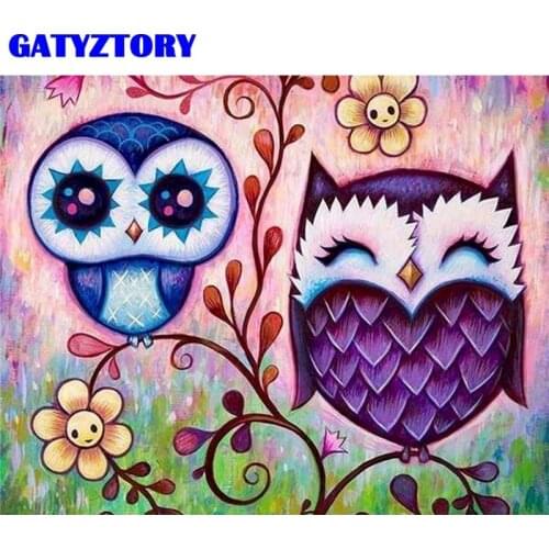 GATYZTORY Oil Painting By Numbers For Kids 60x75cm Two Happy Owl On Tree Animal Paints Unique Paints Kits Gift Acrylic Wall Craf