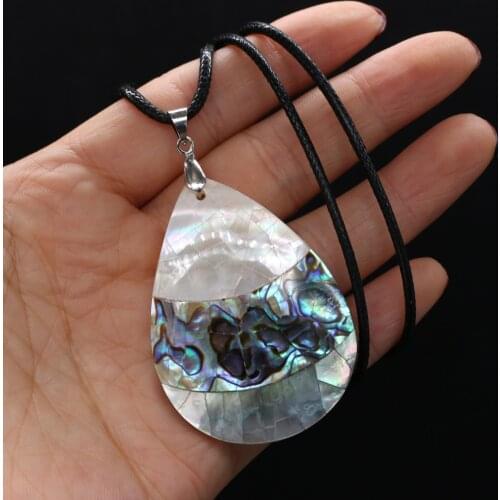 Natural Shell Necklace With Drop-Shaped Stripe Pendant Leather Cord 2MM Charms For Elegant Women Love Romantic Gift