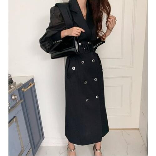 Autumn Elegant Solid Women Dress Fashion Korean Long Sleeve Button Solid Dress Slim A Line Streetwear Midi Long Dress