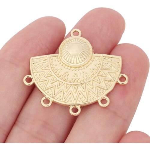 6 x Gold Tone Fan-Shaped/Semicircle Half Circle Chandelier Connector Charms Pendants for Earring Necklace Jewelry Making 35x31mm