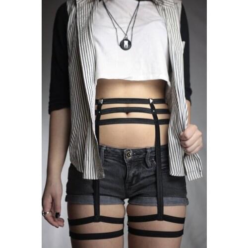 Vintage Nightclub Use Harness Thigh Garters Body Cage Straps Leg Bondage Belt Adjustable Stockings Suspenders P0068