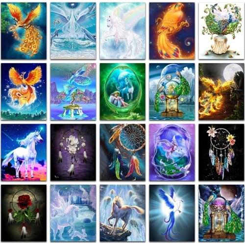 5D Full Square Diamond painting embroidery Cross stitch Animals Phoenix bird unicorn feather DIY Round Drill Drawing mosaic 525