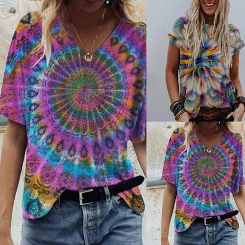 SAGACE Short sleeve casual top womens print V-neck fashion womens wear 2021 summer womens wear hot beach wear футболка