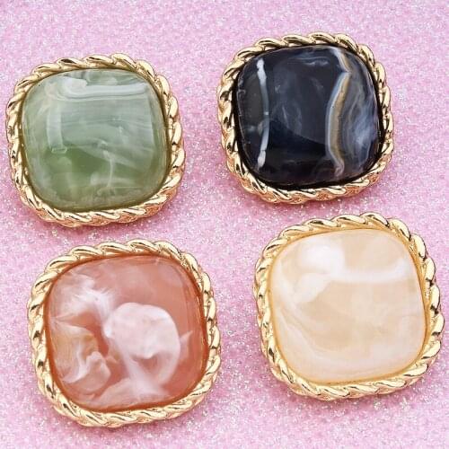 50PCS Metal Buttons Woolen Coat Sweater Square Personality Creative Decoration Accessories Resin Golden Edge Hand-sewn Buckle