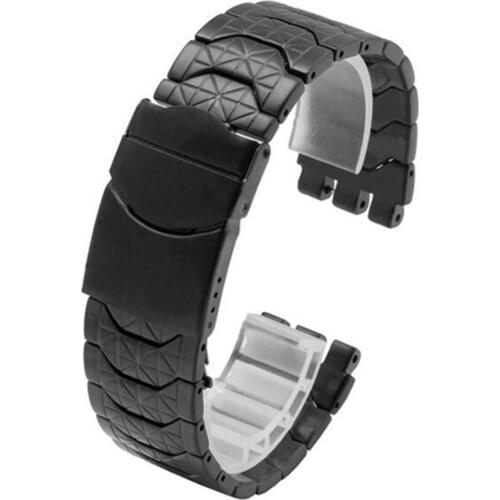 Stainless Steel Strap 19mm black Silver Double-Deep Recesses Replacement Watch Band for Swatch YRS Watchband