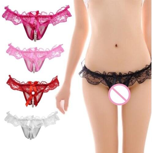 Sexy Women Lady Lace Massage Pearl Briefs Panties G-string Open Crotch Lingerie Underwear SN-Hot