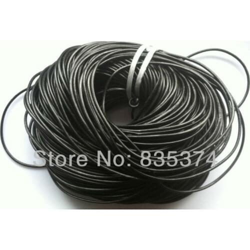 Wholesale 100 M/ROLL Length black Round Real Leather Jewelry Cord 2mm