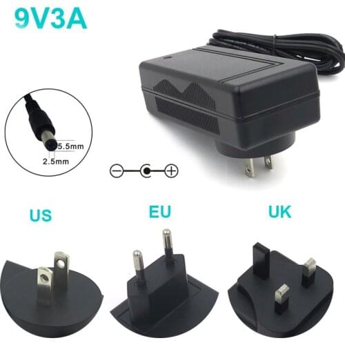 VORED 1PCS 9V3A Universal Charger Power Supply Adapter US/EU/AU Plug AC 5.5x2.1mm 1.5m Cable for Security system Free shipping