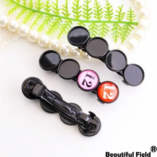 Fit 12mm Cabochon Base Hairpin Setting Black Plated Round Cameo Base Blank Tray Spring Clip Four Tray