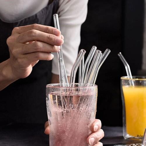 4Pcs/Set high quality Straight Bent Glass Staws Set with Box Reusable Durable Glass Straws with Cleaning Brush Easy for Taking