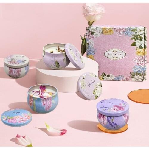 Healthy Dried Flower Aromatherapy Candle Tin Can Fragrance Handmade Scented Candle Smokeless Home Decorative Gift Box