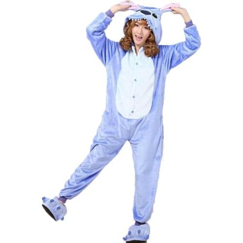 Women Onesie Wholesale Animal Kigurumi Stitch onesies Adult Unisex Hooded Jumpsuit Winter Warm Flannel Sleepwear Christmas gift
