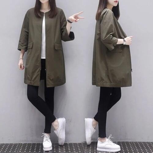 2021Summer New Three-Quarter Sleeve Trench Coat Women Loose Large Size Coat Thin Jacket Female Mid-Length Round Neck Blouse A150
