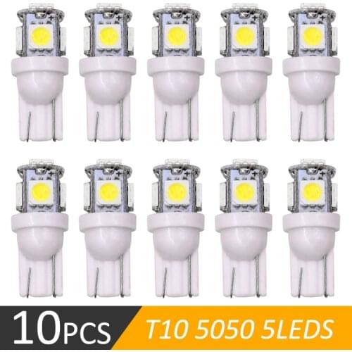 10PCS Led Car DC 12v Lampada Light T10 5050 5SMD Super White 194 168 Auto Wedge Clearance Lamp w5w T10 Led Parking Bulb blue red