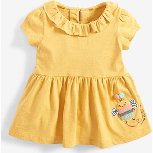 100% Knitted Cotton Kids Dresses For Girls Brand 2021 Summer Short Sleeve Infant Children One-piece Dress Baby Girl Clothes Tops