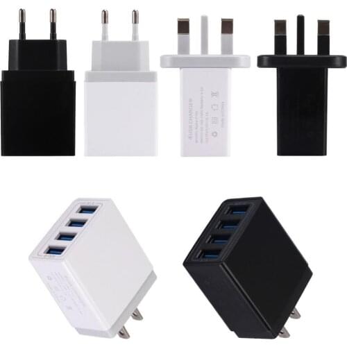 2Pcs Travel Portable 4 USB Ports Fast Charging Wall Charger Phone Power Adapter For iPhone Samsung Huawei Xiaomi US/UK/EU Plug