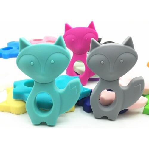 New 2pcs/lot Silicone Teething Fox Pendant Necklace- Baby Chew Jewelry Teething Necklace Pendant Fox teether necklace