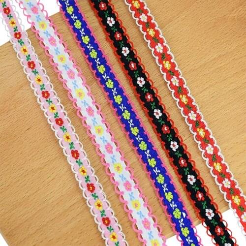 5yards 12mm Colorful Flower Embroidered Lace Trim National Style Ribbon for DIY Handmade Craft Fabric Sewing Clothes Accessories