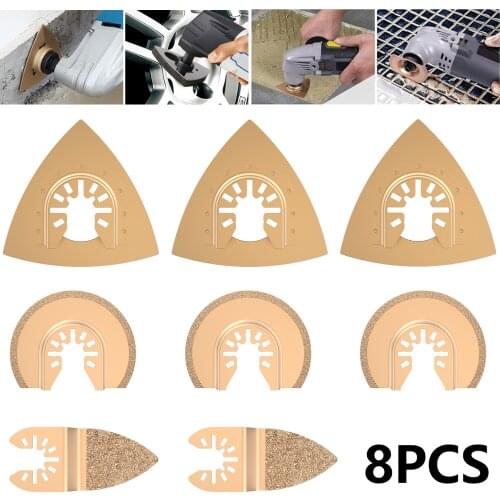 8pcs Carbide/Diamond Oscillating Saw Blades For Quick Change Multi-tools Tile Prorous Concrete Cement Ceramics Cutter Blades