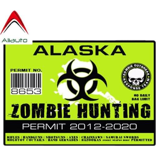 Aliauto Lnterest Car Sticker Zombie Hunting Permit Alaska Zombie Outbreak Response Team Reflective PVC Decal for Volvo,10cm*7cm