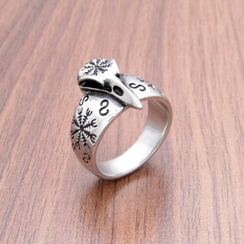 Free Shipping 316L Stainless Steel Silver Color Mythology Viking Crow Retro Raven Ring Nordic Amulet Biker Jewelry
