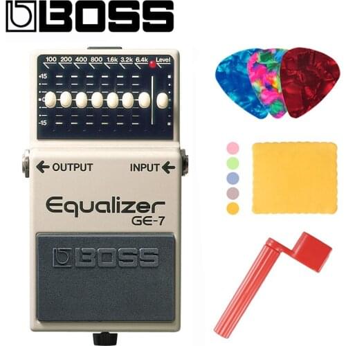 Boss GE-7 7-Band EQ Pedal, 7-band EQ Guitar Stompbox Pedal Bundle with Picks, Polishing Cloth and Strings Winder