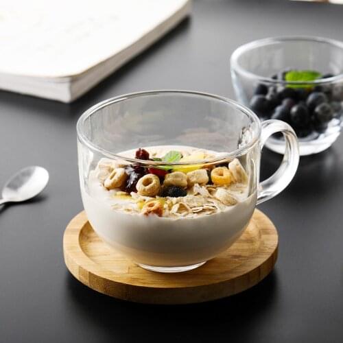 1PC Thickent Double Wall Tea Glass Cup Breakfast Salad Bowl Household Glass Drink Juice Milk Cup With Handle