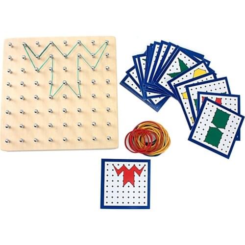 Montessori Wooden Creative Graphics Rubber Iron Nail Board with Cards Shapes and Colors Practical Life Skills Preschool Kids 2-4