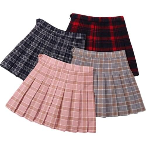 Kids Girls Pleated Skirts 2020 New Arrival Young Girls Plaid Skirt Teenage Cotton Skirts Elastic Waist Pink Black For 3-15Y GS51