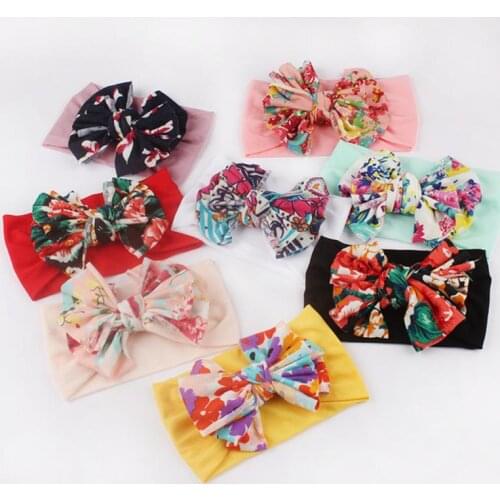 1pc Newborn Baby INS Fashion Head Hat Soft Baby Headdress Bow-knot Headgear Baotou Hat Baby Floral Wide Side Elastic Headband