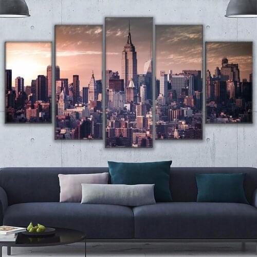 Canvas Painting Home Decorative Living Room Wall Art 5 Piece Urban Dusk Landscape Modular Pictures Prints Poster Framework